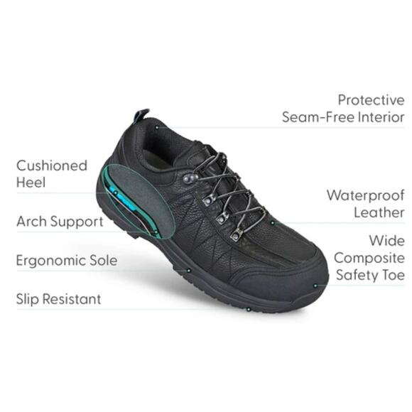 Orthofeet Dolomite Mens Size 8 4E X-Wide Black Leather Work Shoes Steel Toe - Picture 4 of 10